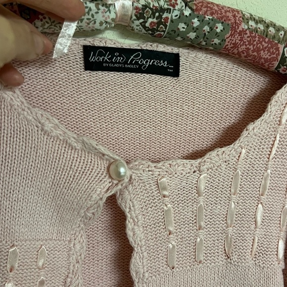 Pink Embroidered Women's Sweater Vintage Cardigan Womens Large - Picture 4 of 6